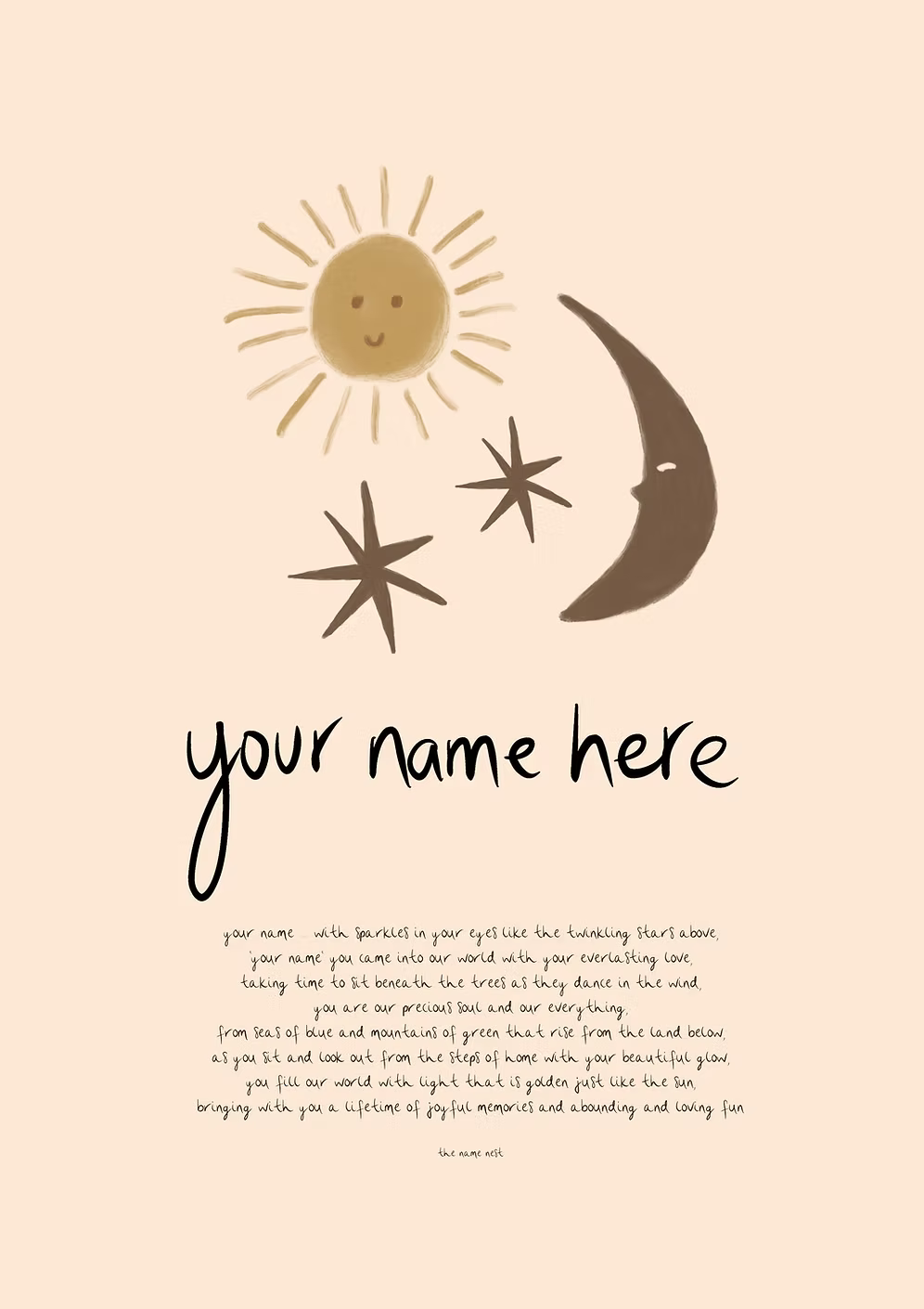 Sun, Stars & Moon - Personalised Name Artwork