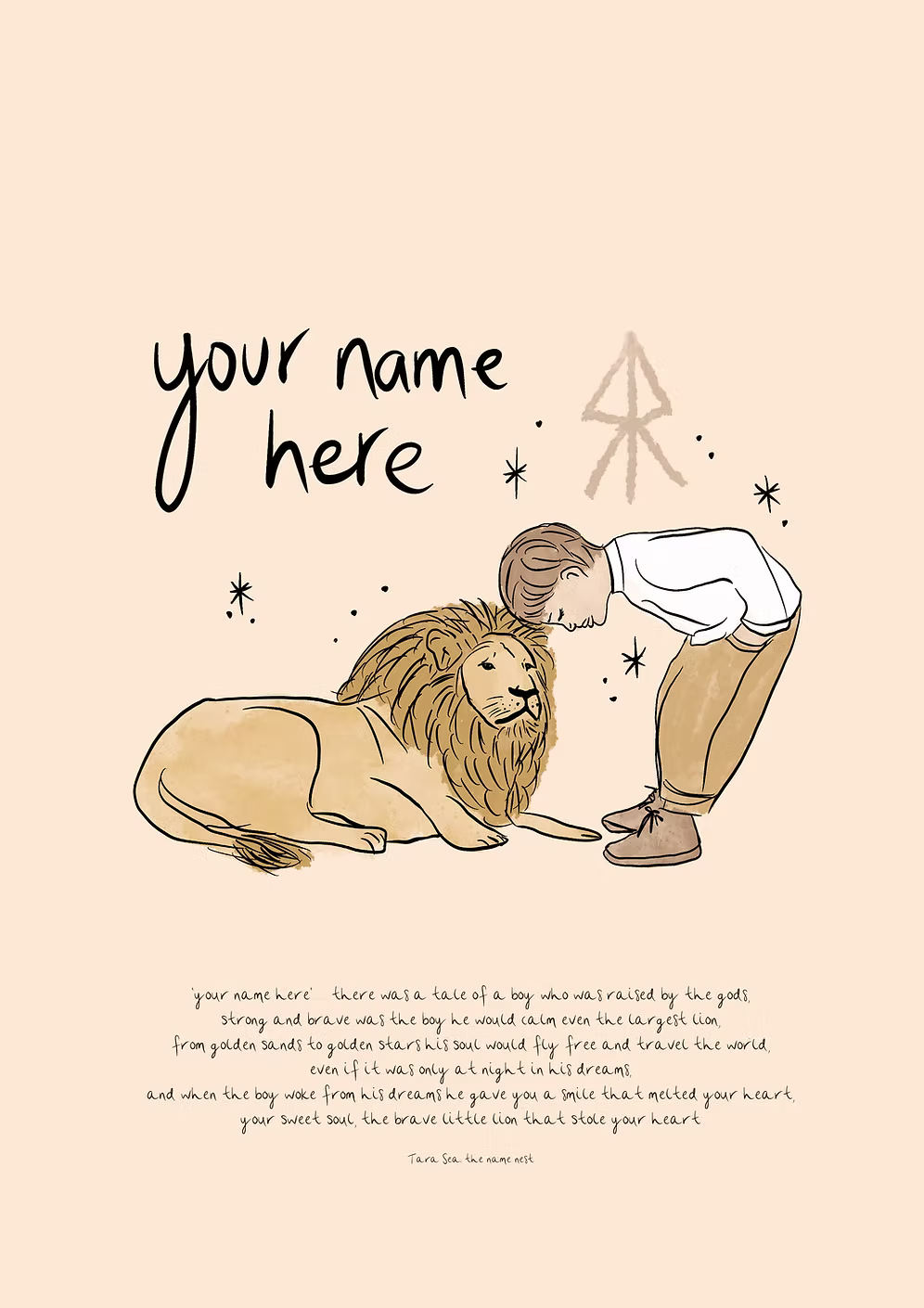 Boy With Lion - Personalised Name Artwork