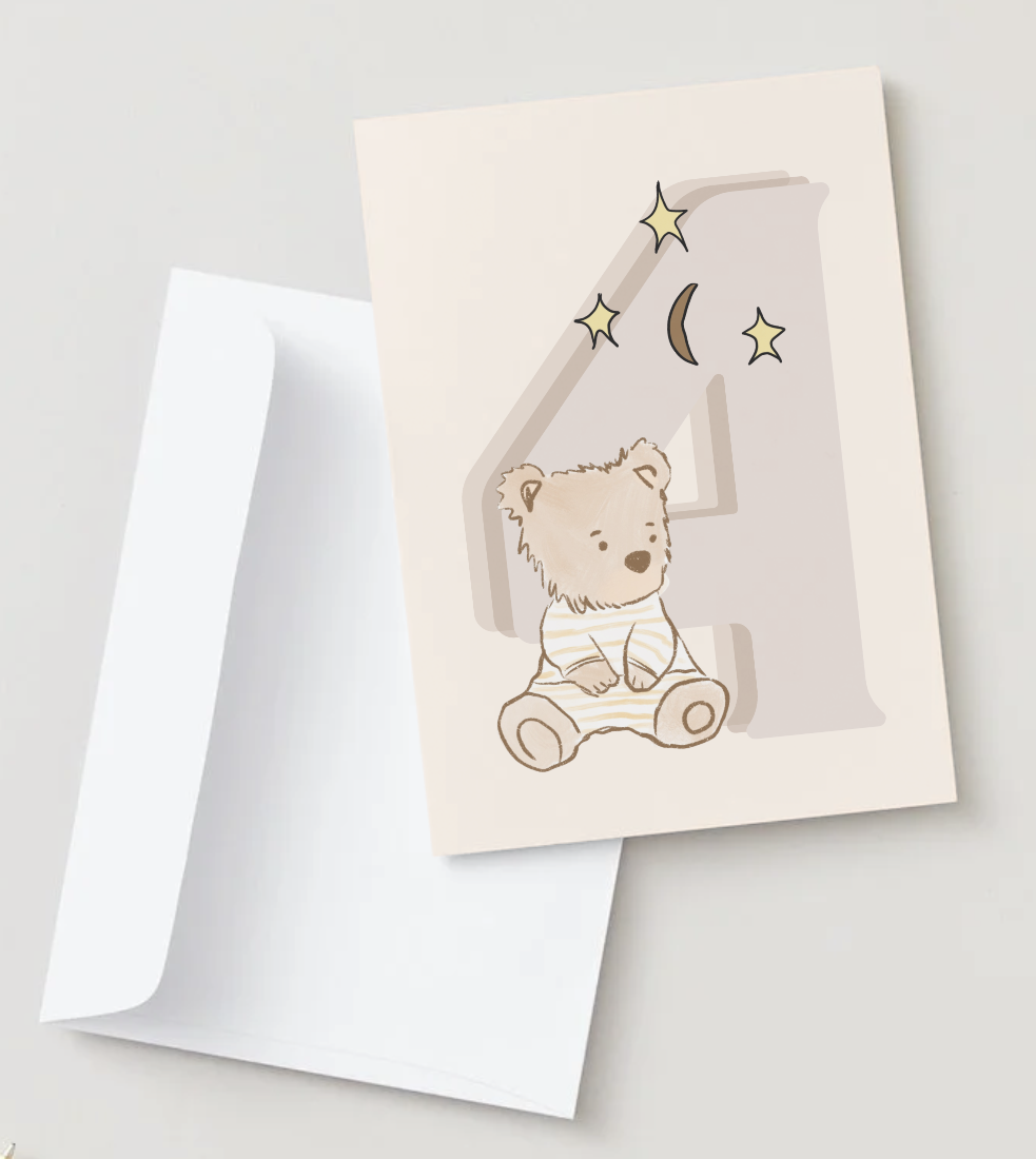 4th Birthday Teddy ~ Card